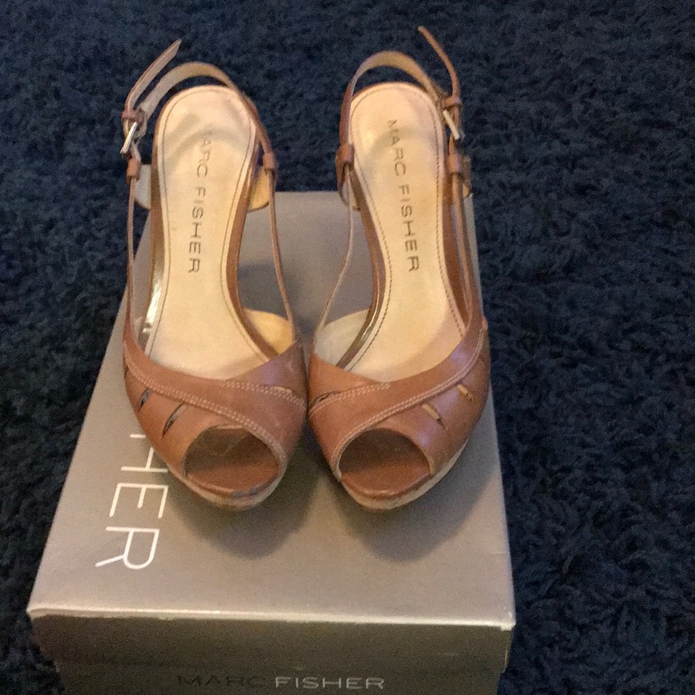 Tan Cork Heel Sandals